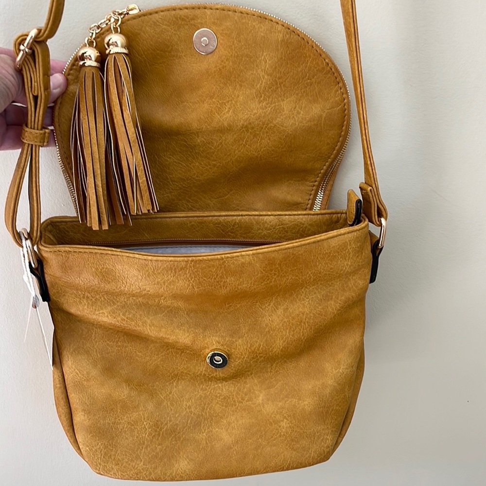 Alyssa vegan leather flap over crossbody handbag purse with tassels. NWT - Picture 4 of 16